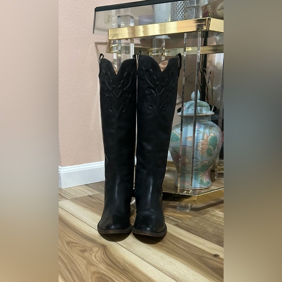 RARE Lucchese Spirit Black Leather Western OTK Boots Size 8